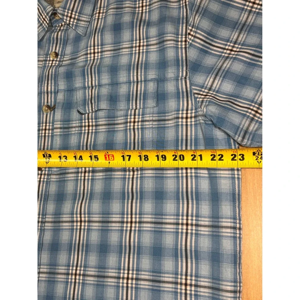 The North Face 2007 Men's Short Sleeve Plaid Shirt AXT7 Blue / White Zip‎ pocket